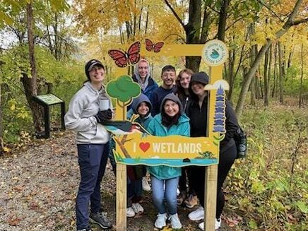 High school students take an autumnal selfie at the I